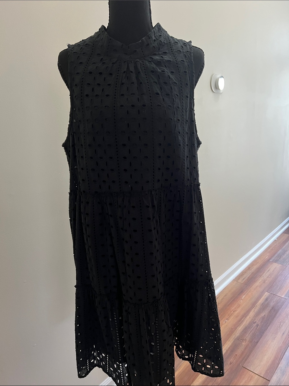Mud Pie Black Sleeveless Eyelet Tiered Mini Dress